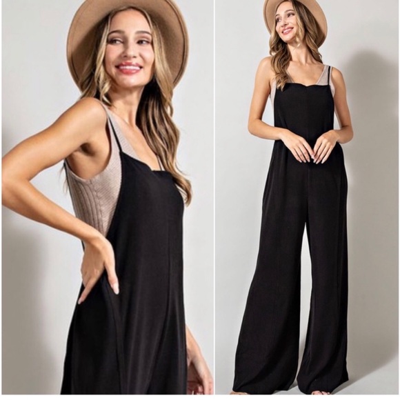 Ivona Black Boned Bodice Wide Leg Overalls main image 0